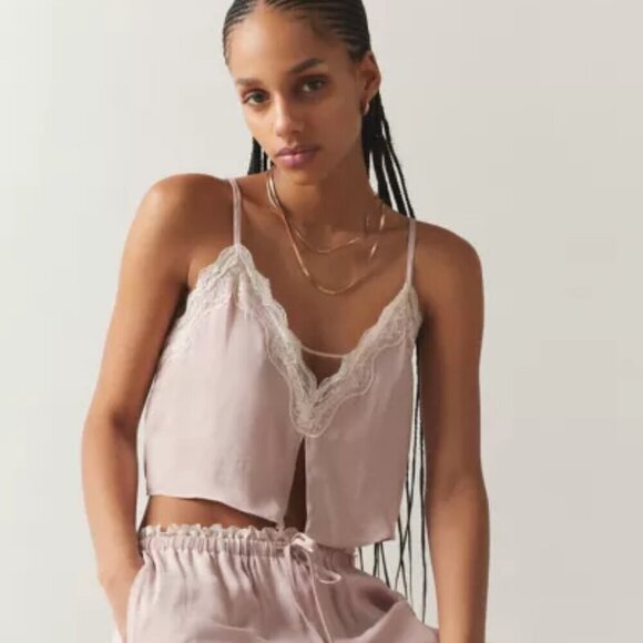 NWT UO Out From Under Juliette Lacy Pink Satin Cami - Picture 7 of 7